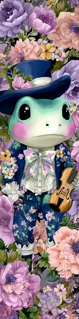 Free kawaii frog bookmark featuring pastel green kawaii frog with top hat and suit
